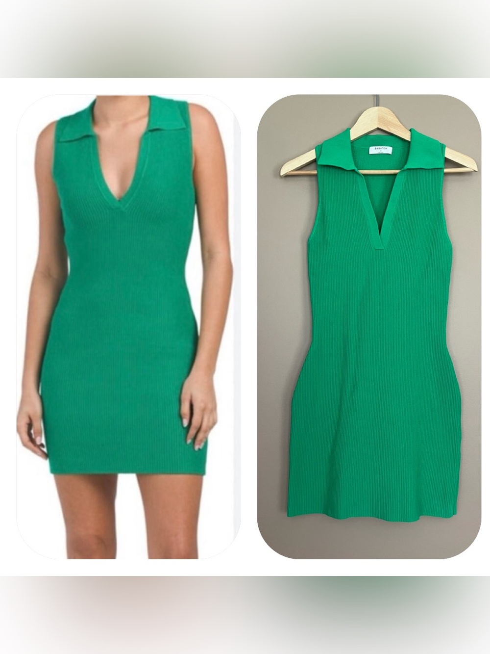 {Babaton} Sculpt Knit Polo Ribbed Mini Dress in Green - Womens Small